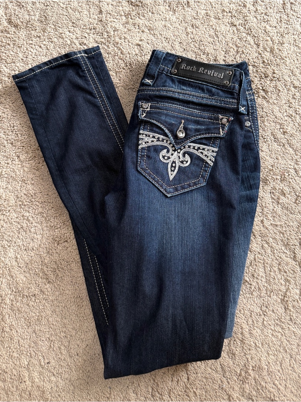 Rock Revival Jeans Womens Size 26 Sora y2K Skinny Dark Blue Rhinestone Low NWOT - Picture 11 of 11